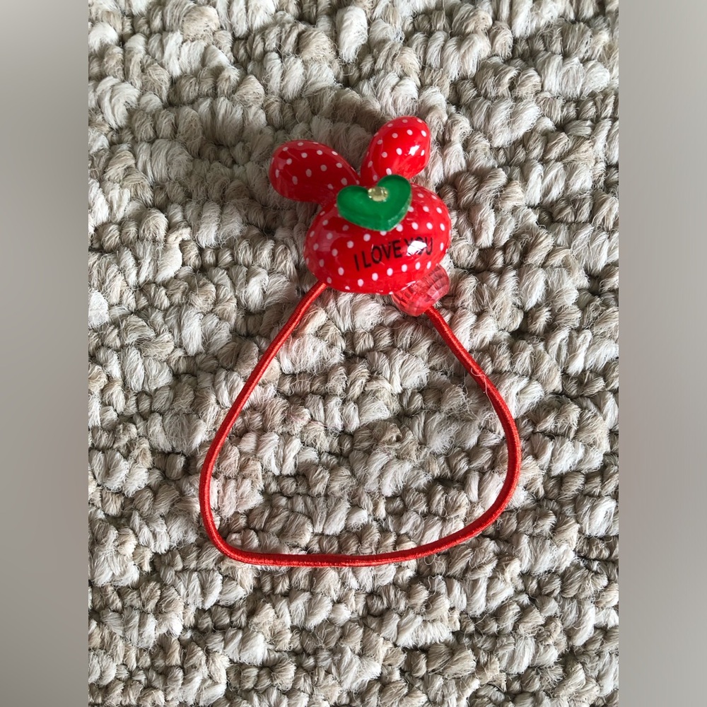 New Children Kids Girls Cute Red Strawberry Polka dot Bunny Hair tie accessories
